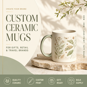 Mug en céramique personnalisé, motif floral botanique, papillon, poignée vert sauge, tasse à café ou à thé, impression <span class=keywords><strong>de</strong></span> logo, boîte cadeau, OEM ODM, vente en gros - Product Image 1