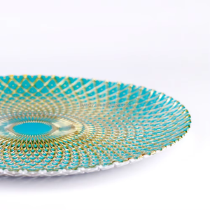 Piatti di Vetro <span class=keywords><strong>Turco</strong></span> Antico Rotondi Usa e Getta all'Ingrosso con Puntini Dorati, Stoviglie Sostenibili per Matrimoni e Feste - Product Image 6
