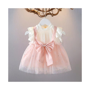 Nuevo Vestido <span class=keywords><strong>de</strong></span> Niña con Cuello Redondo y Mangas Volantes, Falda con Lazo y Encaje, Diseño Sólido, Estilo Princesa <span class=keywords><strong>Academia</strong></span> para Verano - Product Image 1