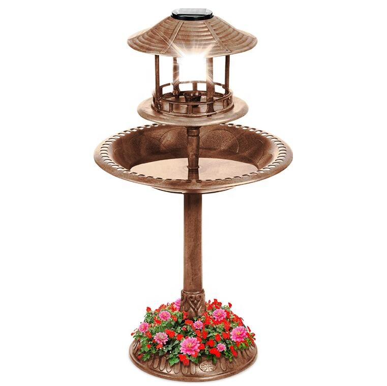Amazon Солнечная уличная птичья Ванна винтажная полимерная подставка фонтан украшение для двора сада w/посадочная база кормушка