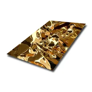 Fournisseur chinois Ss 304 316 feuilles d'ondulation de l'eau de couleur dorée martelé estampillé plaque d'acier inoxydable décorative