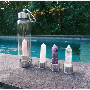 <span class=keywords><strong>Mug</strong></span> jetable anti-fuite en verre naturel infusé de cristal d'améthyste et de quartz <span class=keywords><strong>rose</strong></span> avec couvercle, design champêtre - Product Image 2