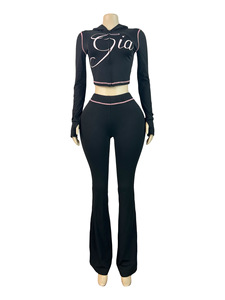 Nuovi Completi Trendy da <span class=keywords><strong>Donna</strong></span>: Giacca Corta con Cappuccio Stampata e Pantaloni Lunghi, Set Casual a Due Pezzi - Product Image 3