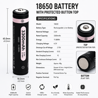 Batterie lithium 18650 Button Top 3,7 V 3300 mAh 3400 mAh haute capacité rechargeable Li-ion avec borne positive pointue