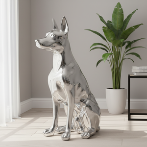 Estatua de Perro Dóberman Artística Grande, Plateada y Ligera, Decoración de Piso para Sala de Estar, Escultura de Animal para Puerta - Product Image 3