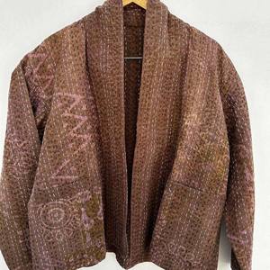 Gypsy Thread Kantha Hand Woven Women's Regular Autumn Finished Reversible Breathable Cotton <b>Winter</b> <b>Quilted</b> Jacket Floral - Product Image 6