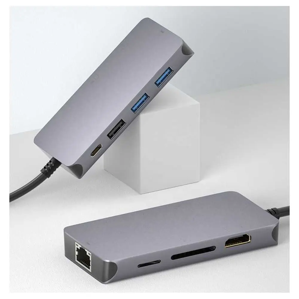 Puerto múltiple portátil 8 en 1 Concentrador de red de estación de acoplamiento de concentrador de red 4K HDTV USB tipo C