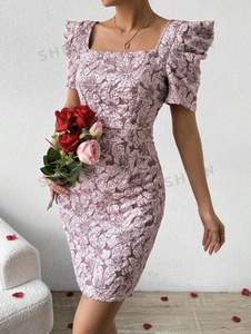 Jacquard de poliéster tejido con telas de patrón elevado texturizadas en 3D para hacer Vestido de manga corta abullonada de Jacquard Frenchy para mujer - Product Image 3