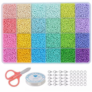 Caja de cuentas de vidrio de 24 colores con tijeras, cordón y cierres para suministros de fabricación de joyería DIY - Product Image 1