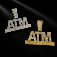 Collier chaîne cubaine en alliage avec pendentif en strass 'Addicted to Money' style ATM, bijoux Hip Hop Iced Out, en stock, vente en gros