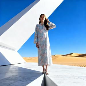 Luxury Hot-fix <b>Rhinestones</b> Polyester Elegant Abaya for Muslim Women Custom Evening Party <b>Dress</b> Wholesale - Product Image 4