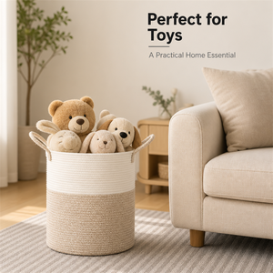 Cesto in Corda di Cotone Intrecciata Grande per Vestiti e <span class=keywords><strong>Giocattoli</strong></span> con Manici, Produzione OEM/ODM all'Ingrosso - Product Image 3