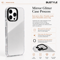 Casing HP Cermin dengan Cetak UV Logo Custom Pabrik, Pinggiran Berkilau Glitter, Penutup Belakang Akrilik, dan Ring Kamera yang Dapat Dilepas