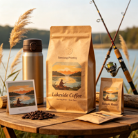 Sachet à café personnalisé haut de gamme imprimé en héliogravure, fond plat, scellé sur huit côtés, pour le stockage de grains de café torréfiés de 1 lb et 2 lb