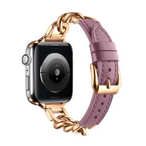 Correa de Pulsera de Cuero Genuino con Cadena de Metal y Acero Inoxidable para Apple Watch Band 38 40 41 42 <span class=keywords><strong>44</strong></span> 45 49 <span class=keywords><strong>Mm</strong></span> <span class=keywords><strong>Iwatch</strong></span> Ultra 2 <span class=keywords><strong>Se</strong></span> 9 8 7 - Product Image 6