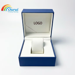 Caja de Cuero PU Azul para un Solo Reloj/Joyería, Directo de Fábrica, con Impresión de Logotipo Personalizado, Incluye Almohada de Terciopelo - Product Image 1