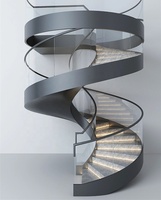 Escalier en spirale flottant extérieur moderne personnalisé, structure en acier gainant l'espace, marches en bois massif, système de garde-corps en câbles d'acier