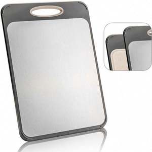 Planche à découper double face 2-en-1 en acier inoxydable 304 et paille de blé avec bords en TPR 35,4x24,4cm pour usage en cuisine - Product Image 2