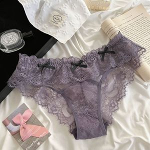 Braguitas de Encaje de Nailon para Mujer, Ropa Interior Sexy con Lindos Lazos, Transpirables, de Talle Bajo, Tipo Bikini - Product Image 4