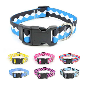 Customizable Dog Collar With Geometric Pattern Blue Black White Contrast <b>Stitching</b> Adjustable Buckle Closure Reflective Panel - Product Image 2