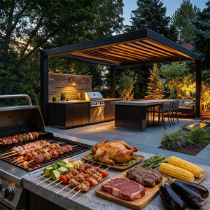 Conjunto de Cocina para Exteriores con Gabinetes, Parrilla para Asar, Fregadero, Cajones, Isla Modular de Aluminio, Parrilla Completa para Patio Trasero - Product Image 2