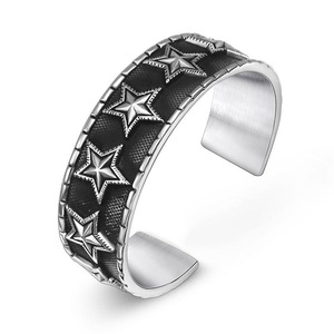 Retro Five Pointed Star Wide <b>Bracelet</b> Tibetan <b>Silver</b> Men's Open Style Punk <b>Cuff</b> SZ040 - Product Image 5