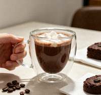 Mug en verre borosilicate à double paroi fait main 250 ml, design moderne, tasse intérieure en forme de cœur, poignée transparente, résistant à la chaleur