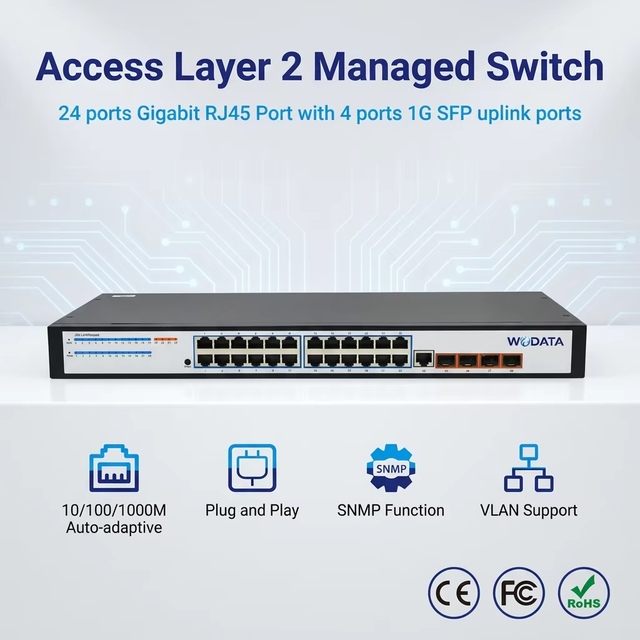 S5710-24T4S 24 Port Gigabit Managed Switch 4 SFP Fiber Uplink Layer 2 Managed Ethernet Switch for Enterprise Office Network