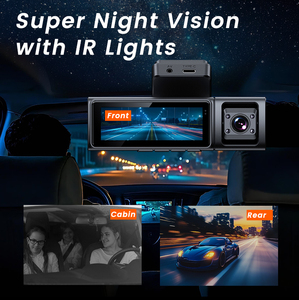 Dash Cam con Schermo IPS da 3,2 Pollici, Tripla Lente, Visione Notturna, GPS, Monitoraggio Parcheggio, Scatola Nera per Auto - Product Image 3