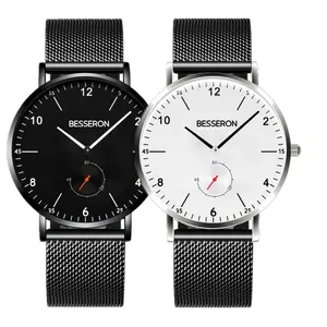 贝塞隆40毫米小手黑脸不锈钢日本石英机芯防水新款时尚腕表