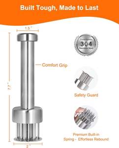 Herramienta Ablandadora de Carne, Acero Inoxidable 304, 21 Agujas con Protector de Seguridad Retráctil, para Ablandar Carne de Res, Pavo, Pollo, Filetes - Product Image 2