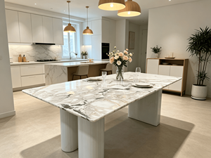 Table à manger de luxe en quartzite blanc Fendi naturel, table à manger rectangulaire moderne en marbre bleu sodalite pour villa, maison, hôtel - Product Image 6