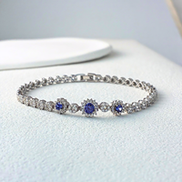 925 Sterling Silber Mehrfarbiges Blumenförmiges Tansanit & Zirkon Funkelndes Armband - Luxuriöses Geschenk-Schmuckstück