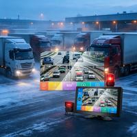 Système de sécurité pour camions BSD à vision quadruple 10,1 pouces, 4 caméras de véhicule IP68 avec alarme sonore et visuelle pour points morts pour bus et poids lourds
