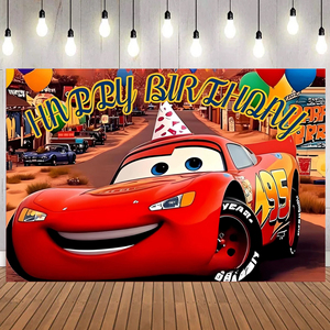 Fond de fond de thème de voiture de course imprimé de taille personnalisée pour les décorations de fête d'<span class=keywords><strong>anniversaire</strong></span> des garçons - Product Image 2