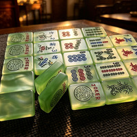 Ensemble de Mahjong américain de luxe 160 pièces, conforme NMJL, en acrylique effet marbre vert/blanc/ambre, pour les joueurs d'Amérique de l'Ouest