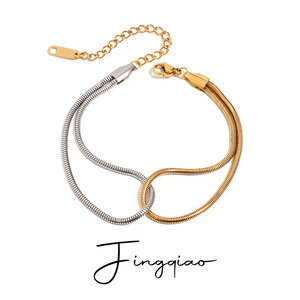 Pulsera de Cadena de Serpiente en Bloques de Color Oro y Plata de Acero Inoxidable, Joyería Unisex, Regalo - Product Image 5