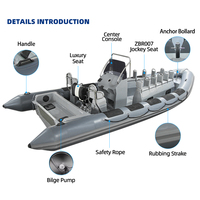 Bateau semi-rigide certifié CE de 23 pieds avec coque en Hypalon/PVC et fibre de verre RIB700 haute vitesse pour les loisirs en famille et la pêche