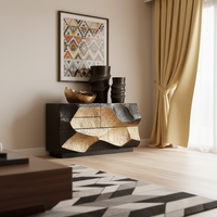 Meubles de salon au design classique et luxueux, console d'entrée en feuille d'or faite à la main, armoire de luxe haut de gamme