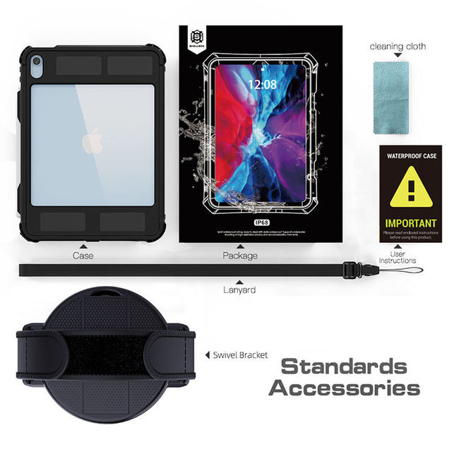 Shellbox IP68 Waterproof Shockproof Case iPad 10th Gen 10.9'' 2022 Kickstand Sandproof Dustproof Black PC+TPU 12-Month Warranty
