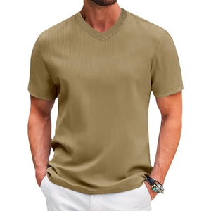 <span class=keywords><strong>Camiseta</strong></span> Casual de Punto para Hombre, Color Verde, Corte Holgado, 200 Gramos, Diseño Sólido con Logotipo Impreso en la Parte Delantera, Venta al Por Mayor Personalizada - Product Image 3