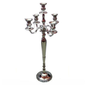 Candelabro único de 5 brazos, hermosa decoración de fiesta, Pilar elegante, brazos de aluminio plateado pulido brillante, candelabros, decoración hecha a mano - Product Image 5