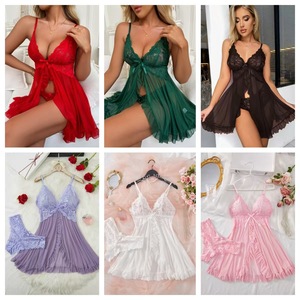 Ensemble de Lingerie Sexy pour Femmes de Style Européen et Américain, Camisole à Col en V en Dentelle Multicolore, Vente en Gros - Product Image 6