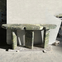 Table console en marbre vert strié bio Dream Home, plateau triple épaisseur à 3 blocs imbriqués, pieds en bloc triple épaisseur, table de décoration pour hall