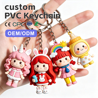 Porte-clés en PVC écologique avec pendentif breloque de sac en forme de poupée de dessin animé 3D personnalisée, en acier inoxydable, durable, à faible MOQ, expédition immédiate, vente en gros