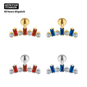 Boucles d'oreilles en zircon bleu et blanc, boucles d'oreilles en titane ASTM F136, boucles d'oreilles pour cartilage, labret, hélix, piercing d'oreille pour femmes, bijoux fins pour le corps - Product Image 1