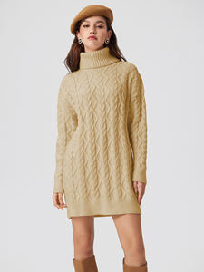 Femmes Vintage élégant câble tricot <span class=keywords><strong>robe</strong></span> pull automne <span class=keywords><strong>hiver</strong></span> col rond Mini robes à manches longues Slim Fit respirant Polyester - Product Image 5