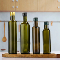 Botella de Vidrio para Aceite de Cocina, Vinagre o Aceite de Oliva, 250ml, 500ml, 750ml, 1L, Cuadrada o Redonda, Color Verde, con Tapa de Aluminio, para Cocina
