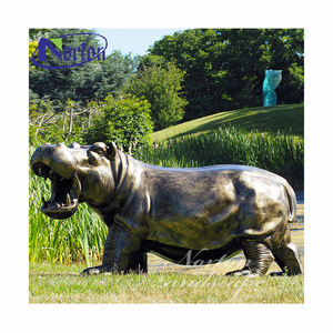 カスタムメイドの屋外用ホームガーデンパーク装飾、実物大のブロンズ製動物カバの像、鋳造金属製 - Product Image 6