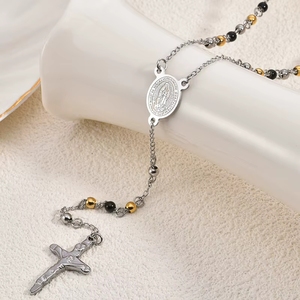 Colares de Joias de Moda Atacado: Pingente de Cruz de Aço Inoxidável com Crucifixo Religioso Vintage da Virgem Maria e Contas Cristãs Católicas - Product Image 5
